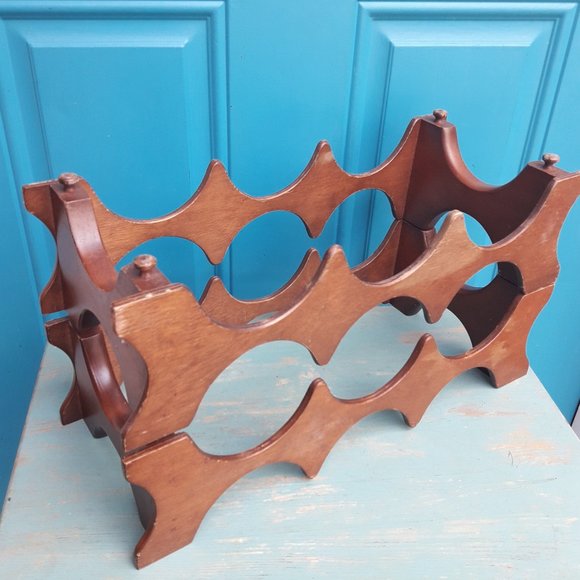 Wine Rack Vintage Teak Wood MCM Stackable Danish Wooden Mid Century Modern for 8 - Picture 15 of 16